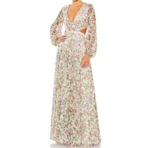 Mac Duggal Sequined Floral Print Cut Out Lace Up Gown A93746 Women’s Sz 8